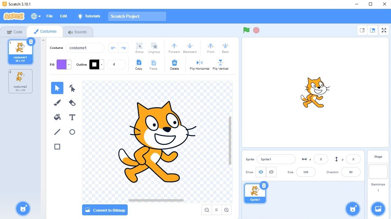 واجهة Scratch الأساسية
