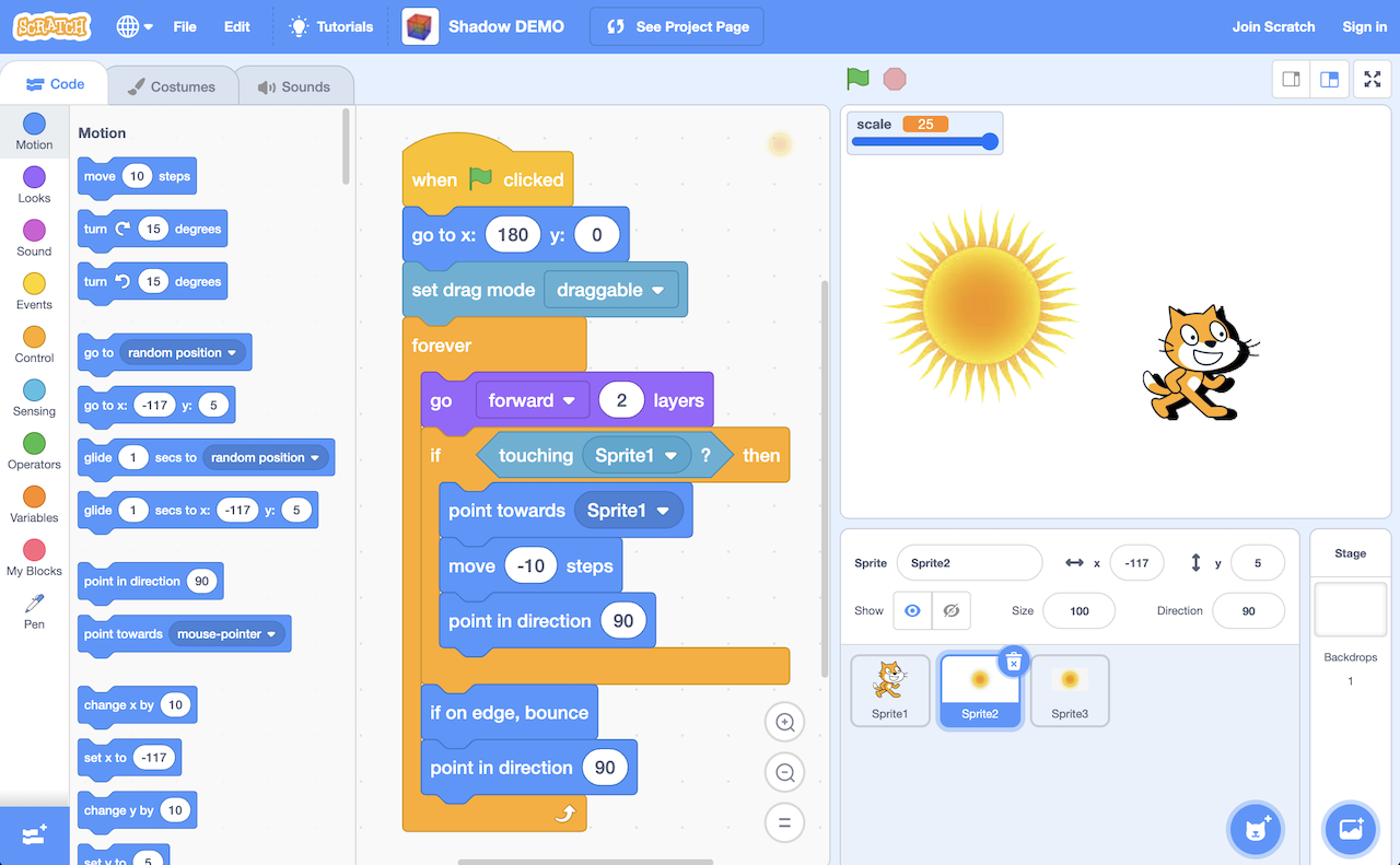 واجهة Scratch الأساسية